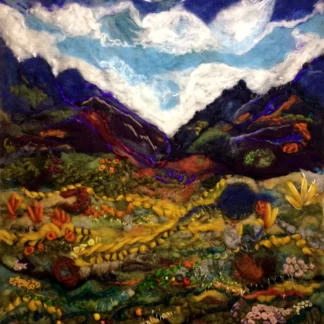 Needle Felted Fiber Valley Landscape Painting, Abstract Wool & Silk Embroidery Art