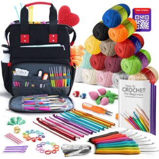 Beginner Crochet Kit with Yarn & Crochet Backpack, Guide Book