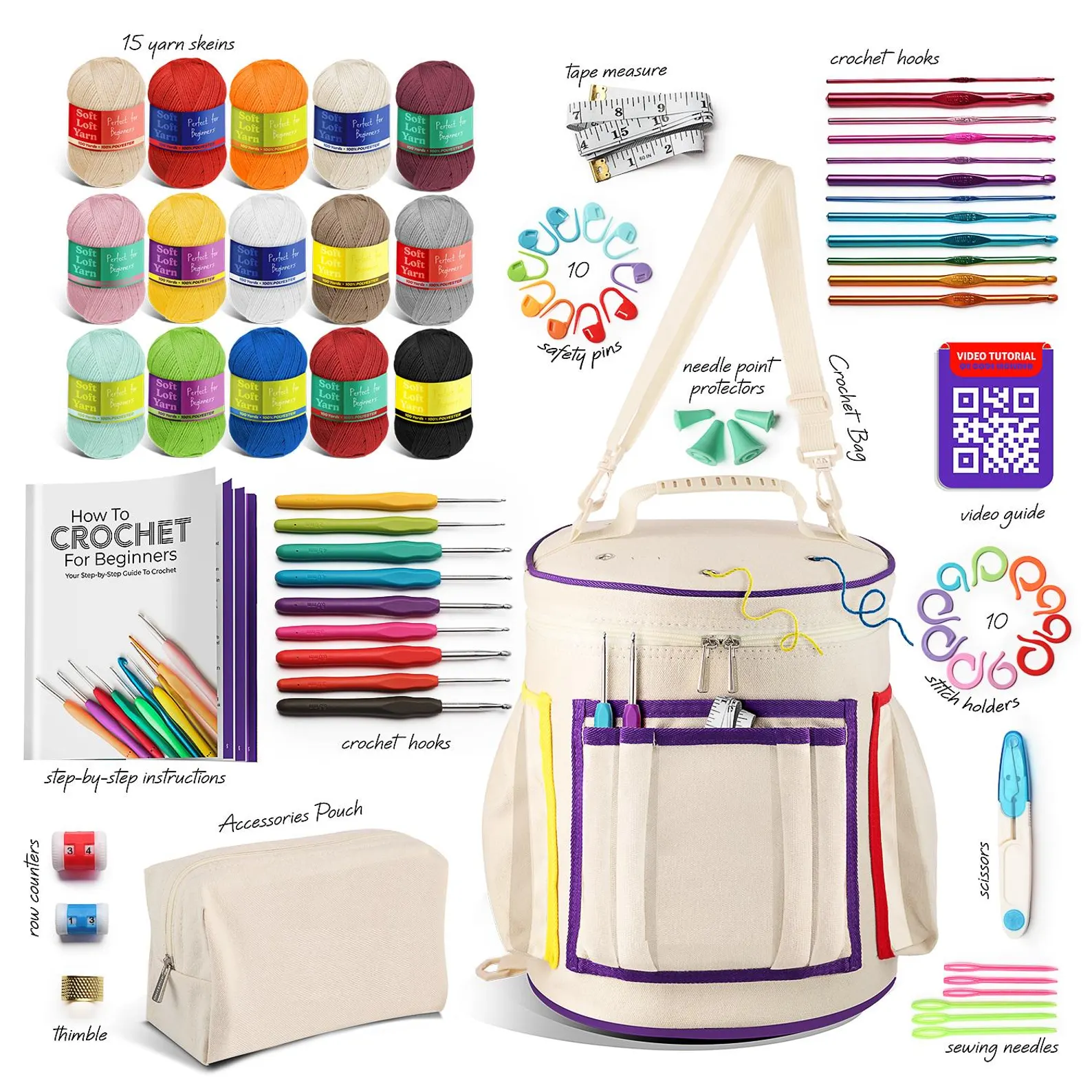 Complete Crochet Hook Kit with Yarn and Accessories, 85+ Pieces