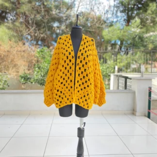Handmade Crochet Cardigan, Yellow Boho Sweater