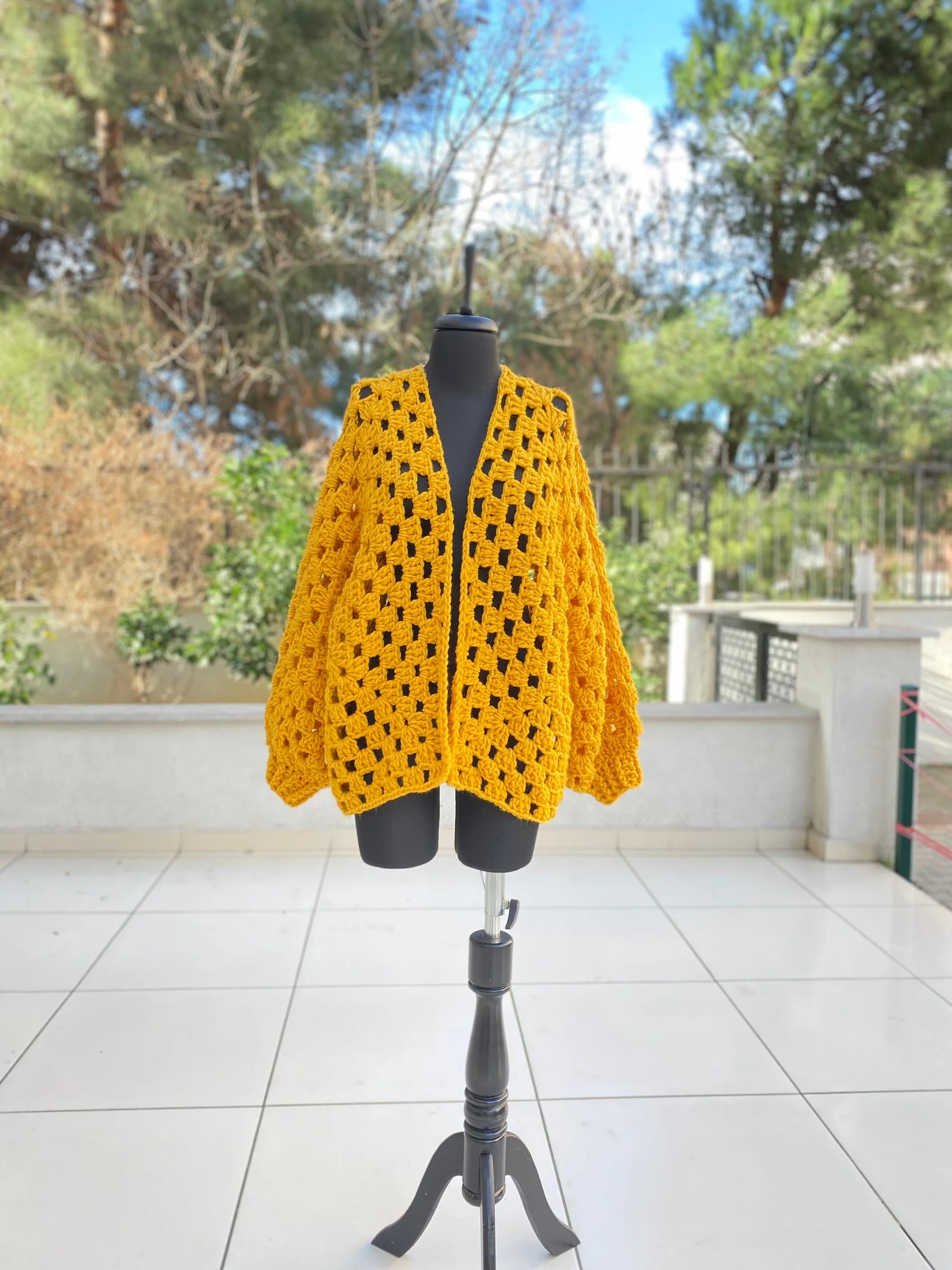 Handmade Crochet Cardigan, Yellow Boho Sweater